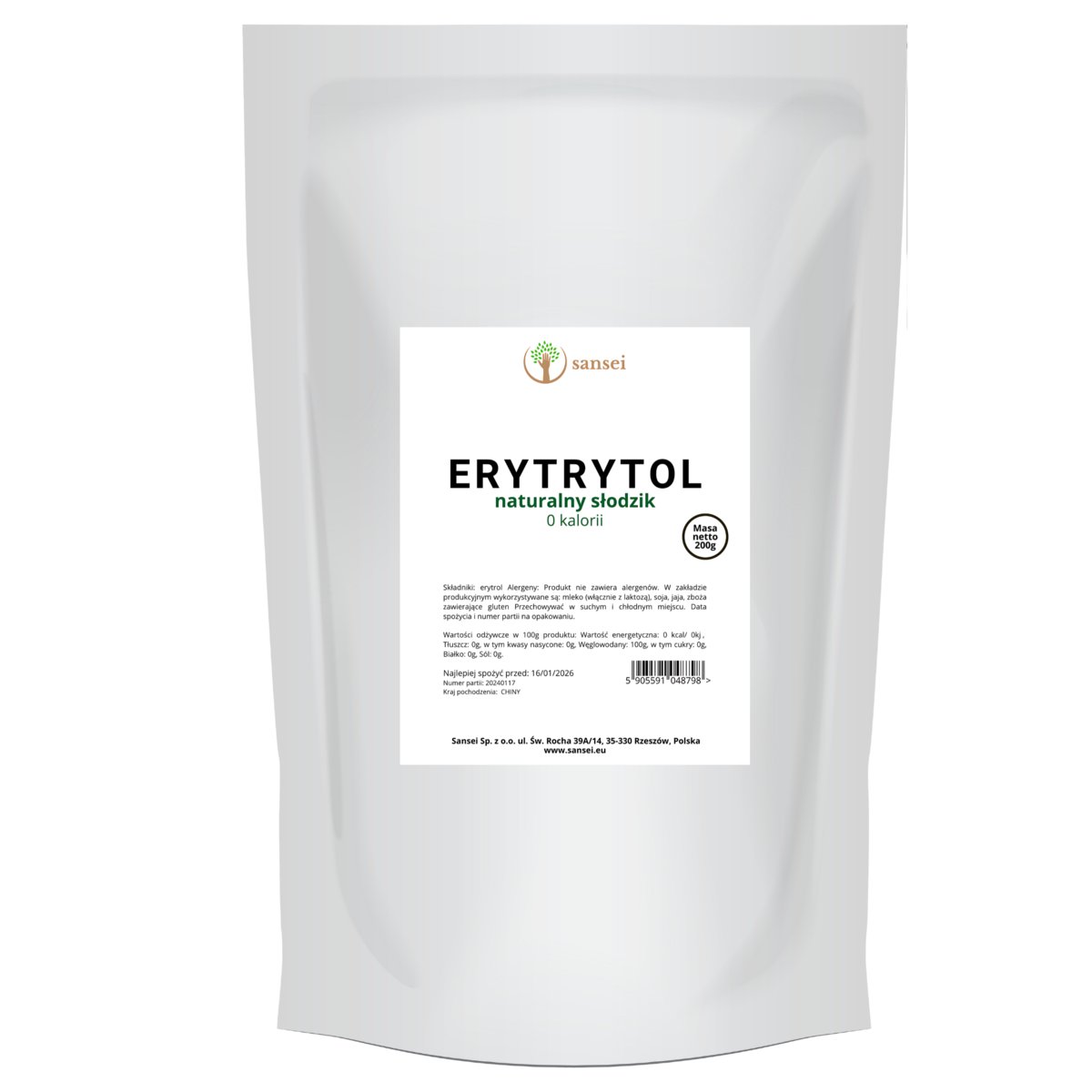 Sansei Erytrytol 200g Erytrol naturalny słodzik 0 kalorii