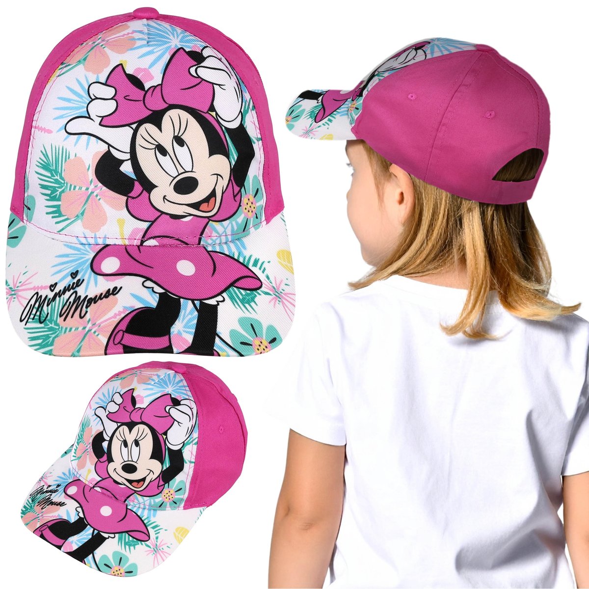 DISNEY Myszka Minnie Różowa czapka z daszkiem na lato dla dziewczynki, regulowana bejsbolówka 54 cm