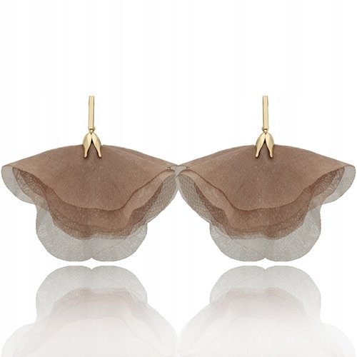 Kolczyki Jedwabne Eleganckie Ze Złotym Sztyftem Z Mosiądzu Kwiat Latte