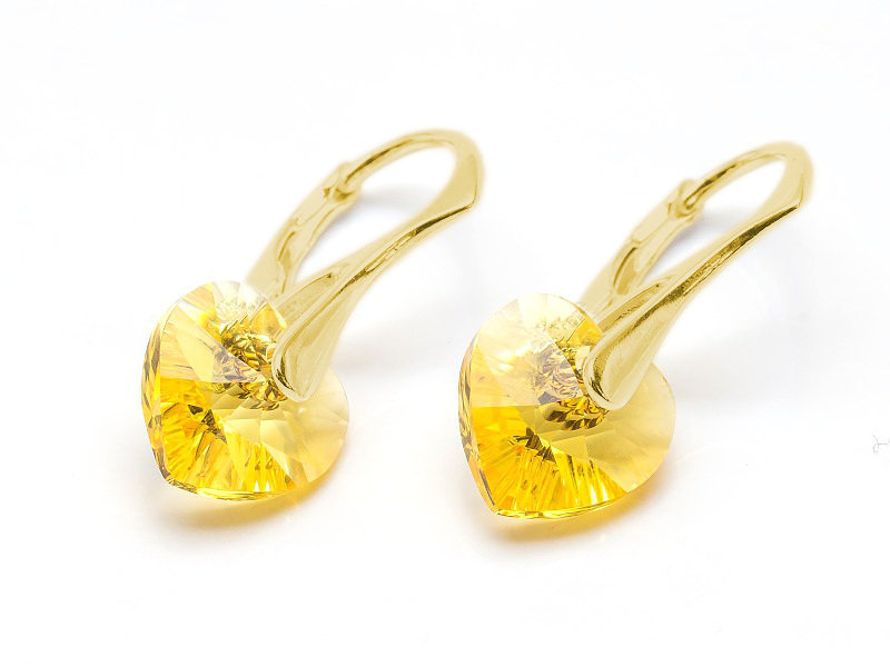 Kolczyki pozłacane srebro 925 z kryształami Swarovski Serca 10mm Light Topaz