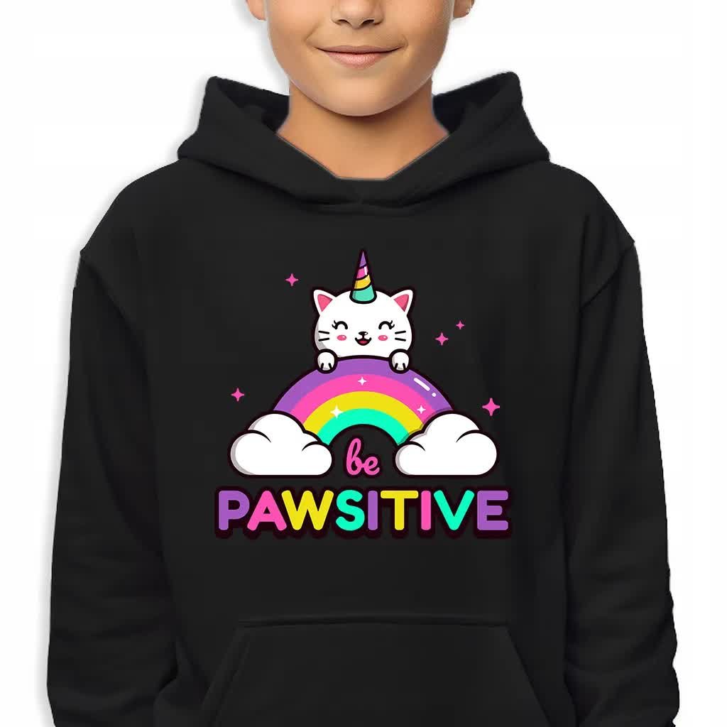 Bluza Dziecięca Z Kapturem Czarna Be Pawsitive Wysoka Jakość Wzory -152 Cm