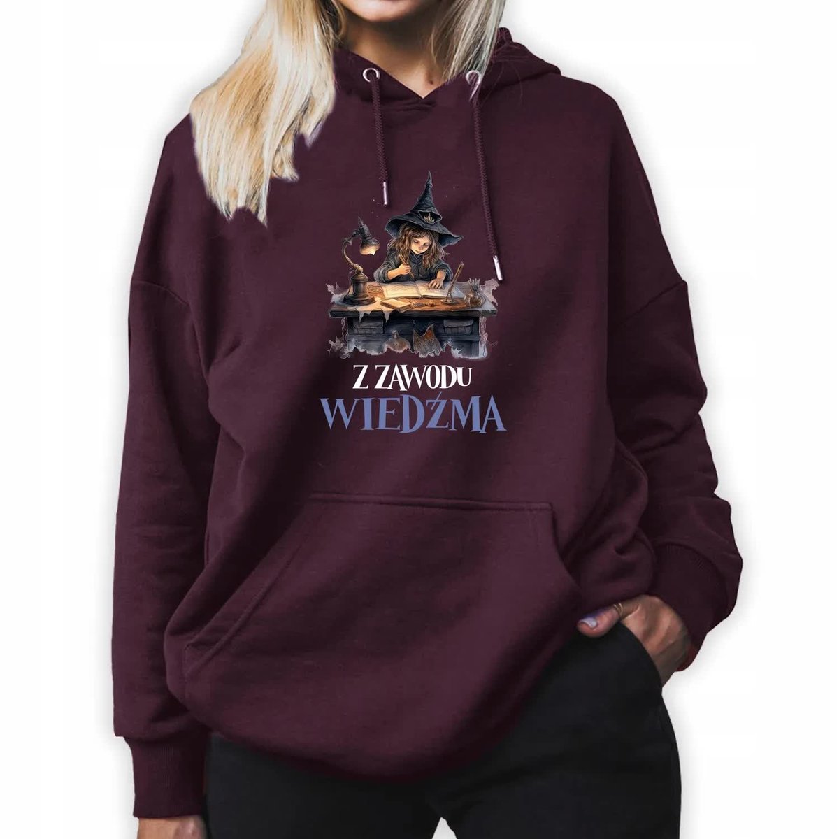 Bluza Damska Burgundowa Z Kapturem Dla Czarownicy Z Zawodu Wiedźma Wzory L