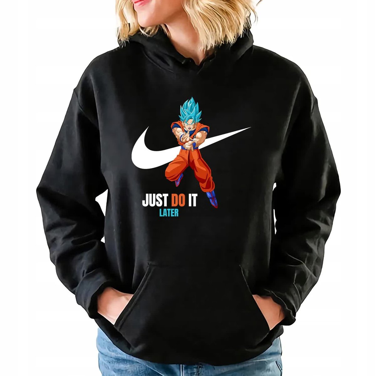 Bluza Damska Czarna Z Kapturem Just Do It Later Sportowe Super Wzory - Xl