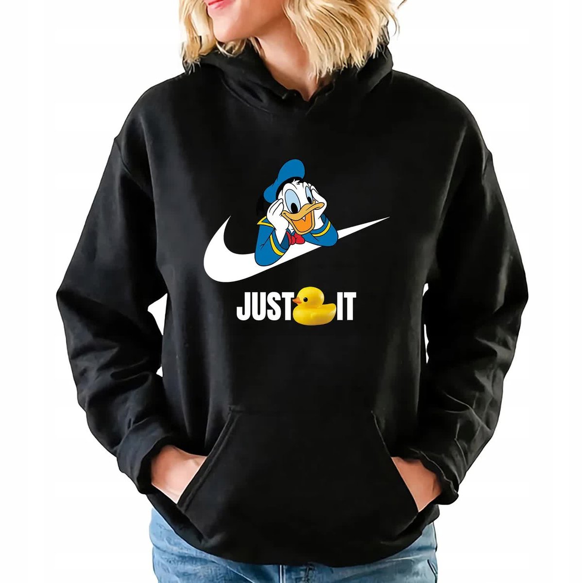 Bluza Damska Czarna Z Kapturem Just Do It Donald Sportowe Super Wzory - L