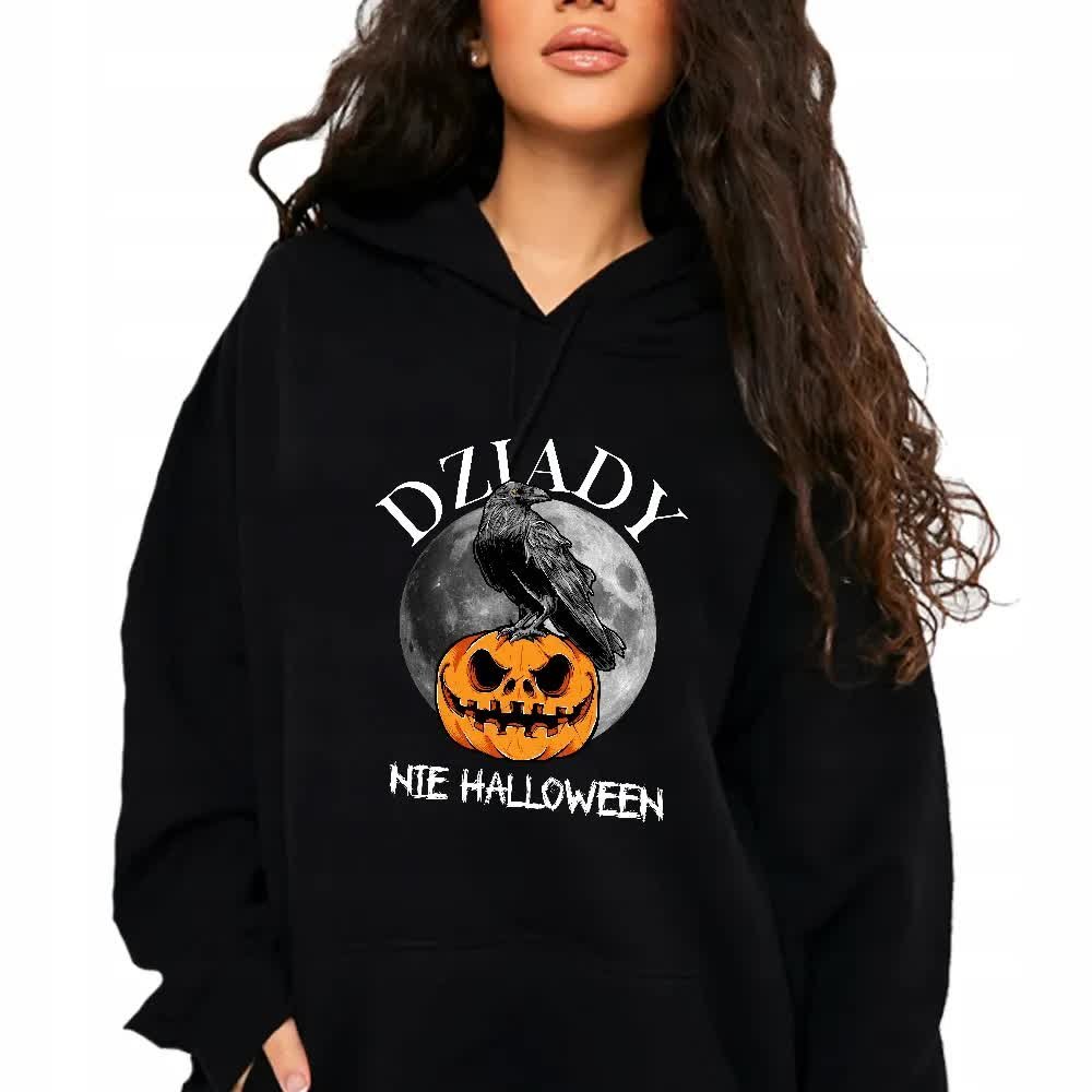 Modna Bluza Dresowa Damska Czarna Z Kapturem Dziady Nie Halloween Wzory Xxl