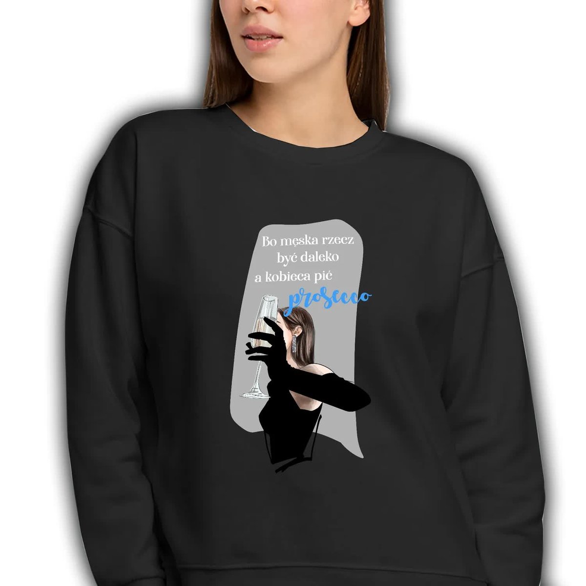 Dresowa Bluza Damska Czarna Na Prezent Dla Kobiety Pić Wzory - Xl