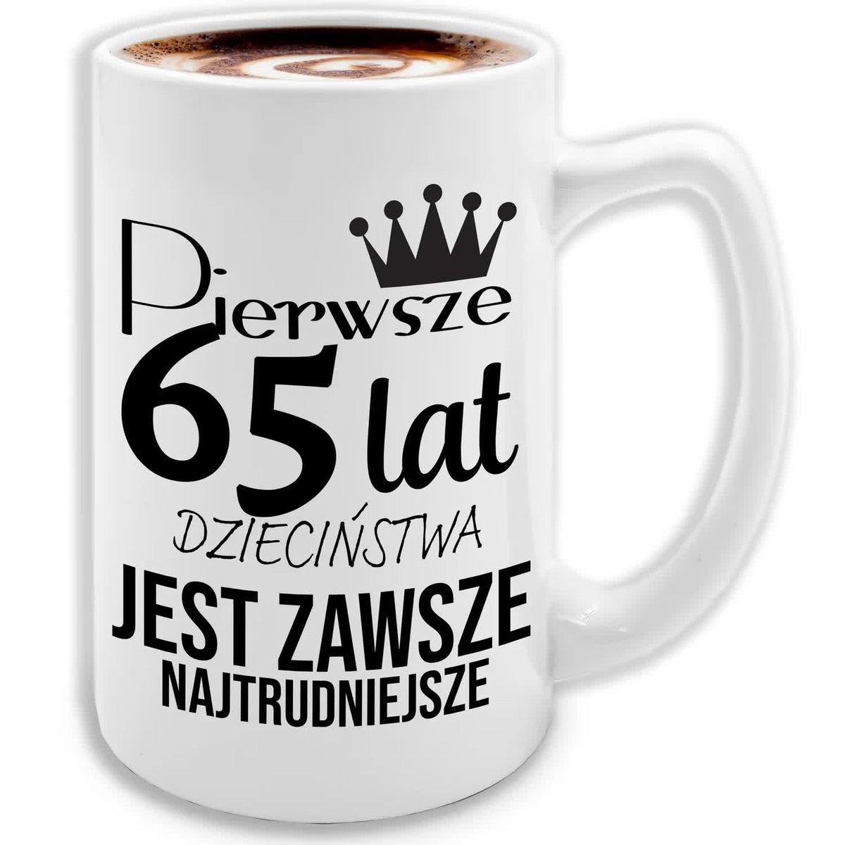 KUBEK DUŻY BIAŁY PREZENT NA 65 URODZINY ŚMIESZNY URODZINOWE PREZENTY WZORY