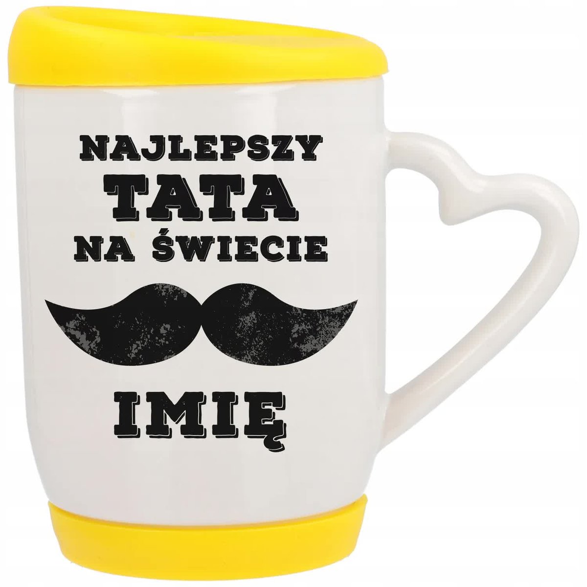 Kubek Ucho Serce z Pokrywką Żółta Prezent dla Najlepszego TATY IMIĘ Wzory