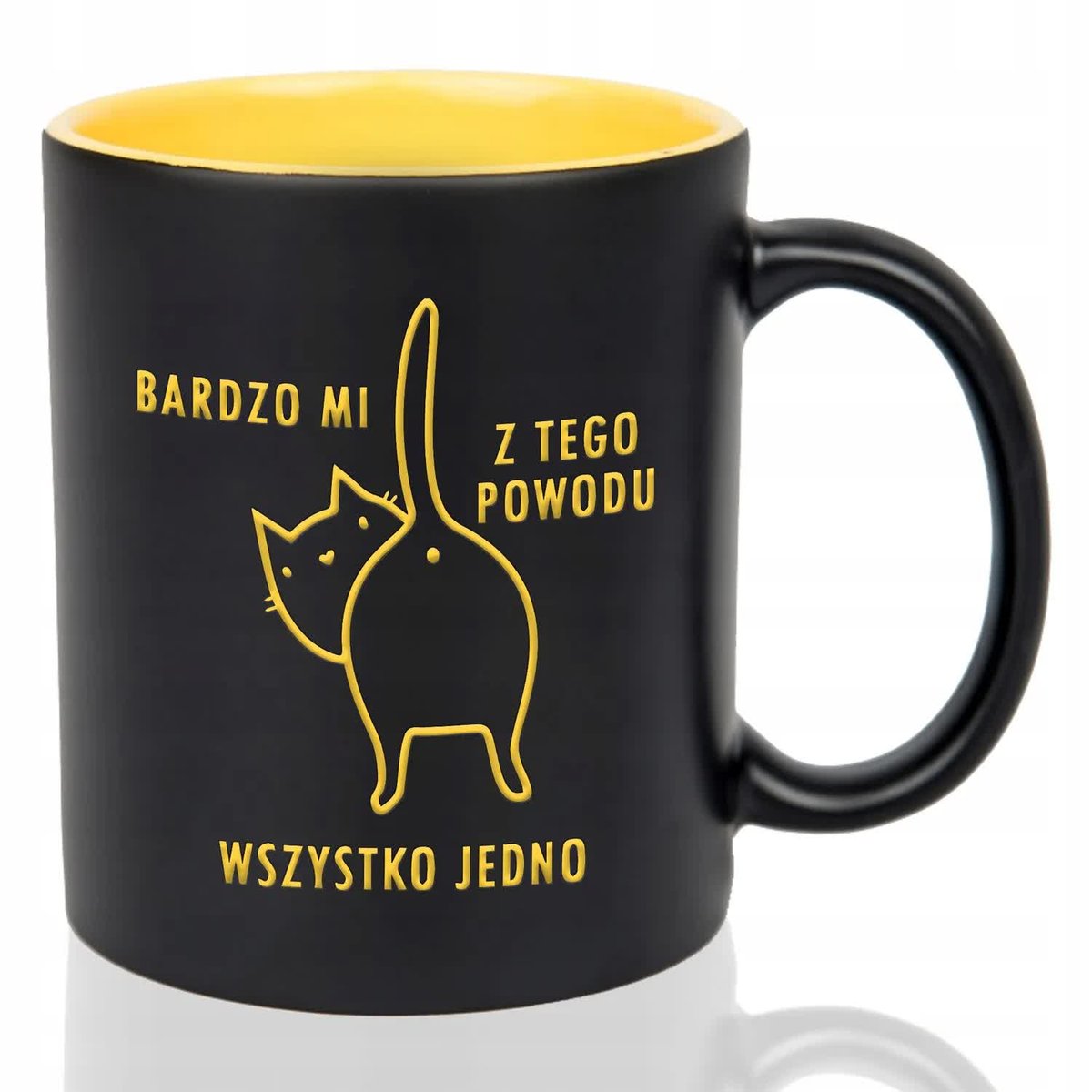Kubek Czarny Wnętrze Żółte BARDZO MI WSZYSTKO JEDNO Grawer Mix Wielu Wzorów