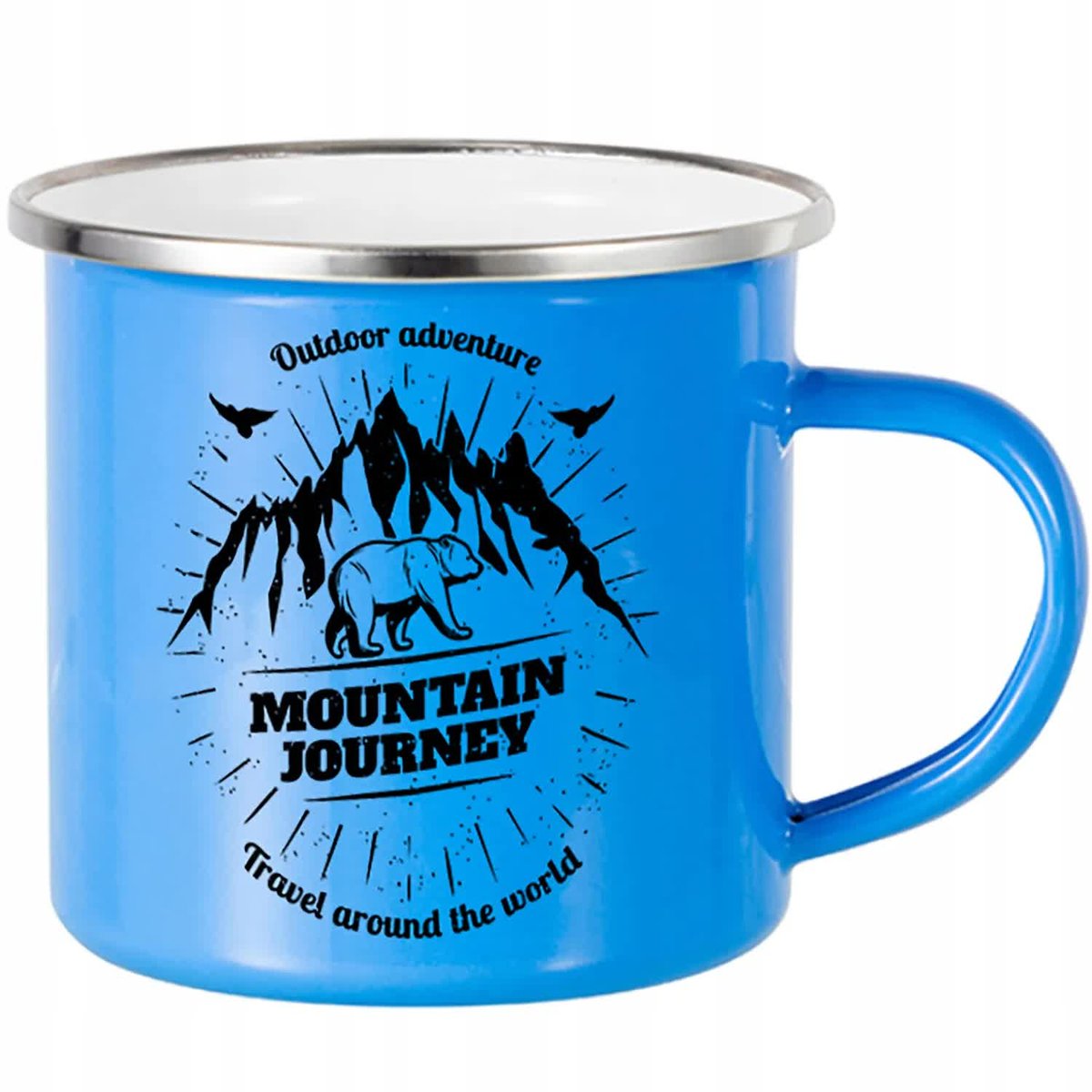 KUBEK STALOWY Emaliowany NIEBIESKI 250ml MOUNTAIN JOURNEY Góromaniak Wzory