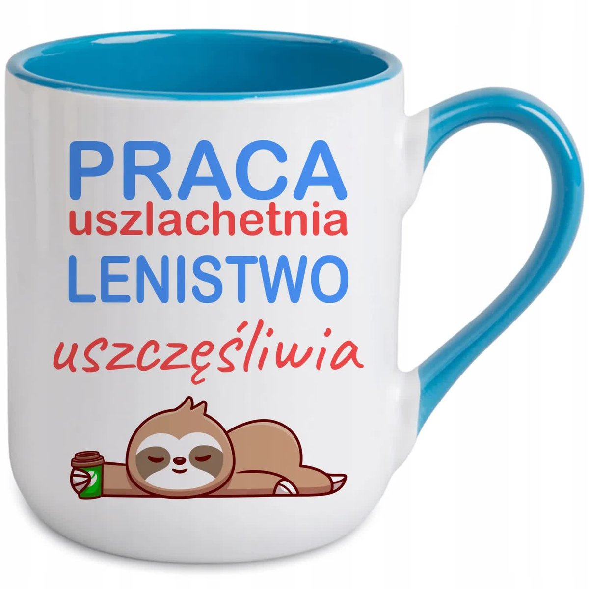 Kubek Kawowy 330ml Niebieski - dla Leniwca LENISTWO SZCZĘŚCIE Wiele Wzorów