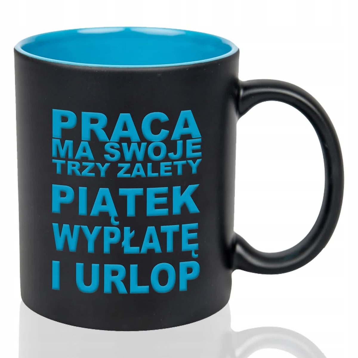 Kubek Czarny Wnętrze Niebieskie PIĄTEK WYPŁATA I URLOP Grawer Wiele Wzorów