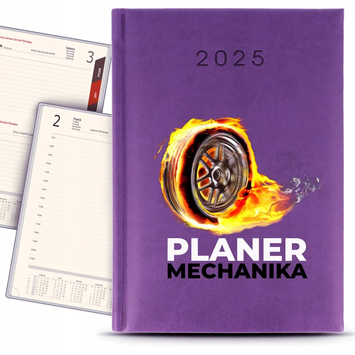 KALENDARZ A5 2025 Fioletowy PLANER MECHANIKA Terminarz Dziennik Wzory