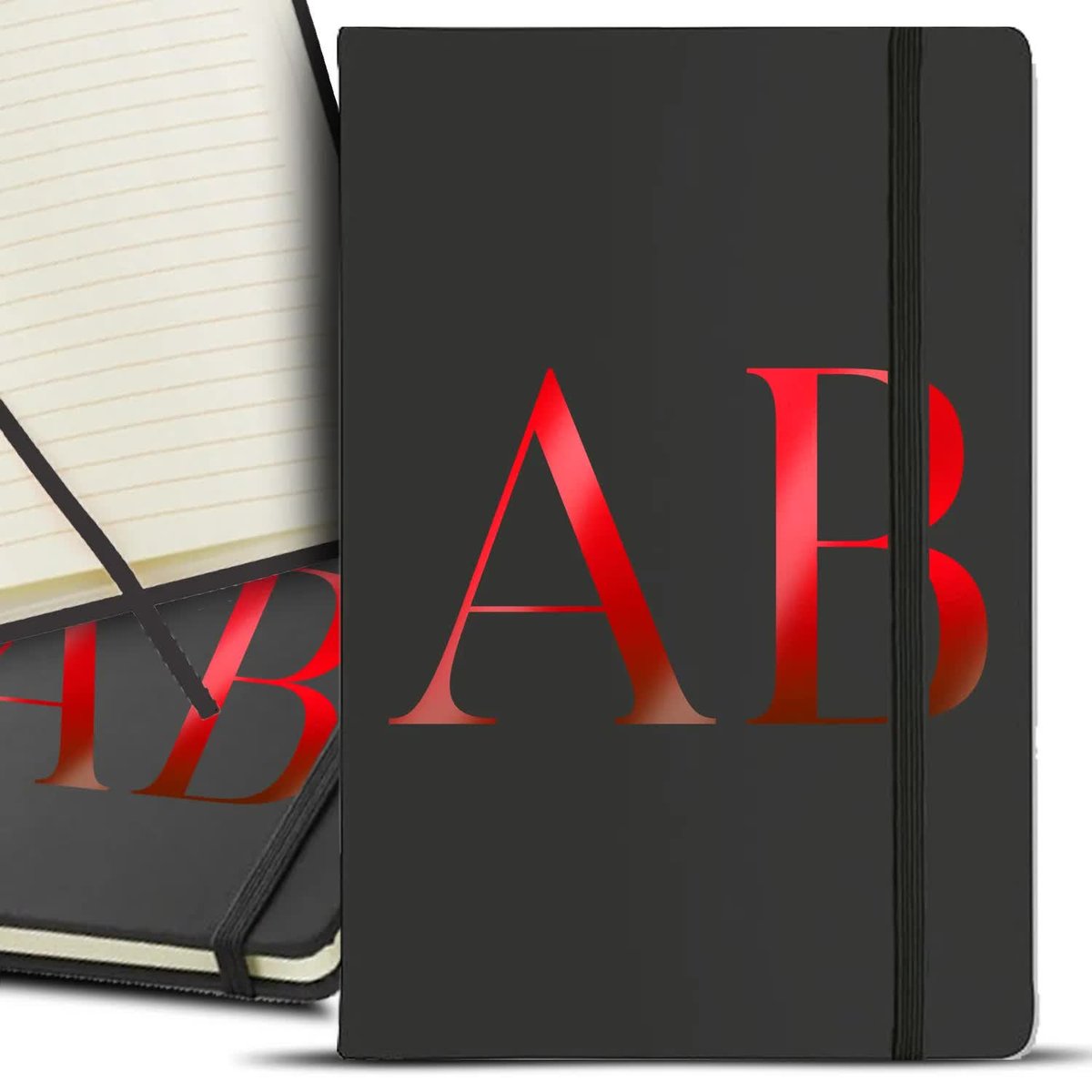 PERSONALIZOWANY NOTES NOTATNIK RED CZARNY Z GUMKĄ A5 TWOJE INICJAŁY INICJAŁ