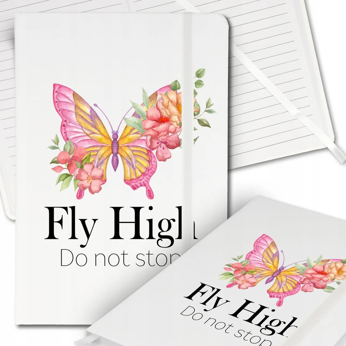 Notes Biały A5 Notatnik Dziennik z Gumką w Linię FLY HIGH Wiele Wzorów