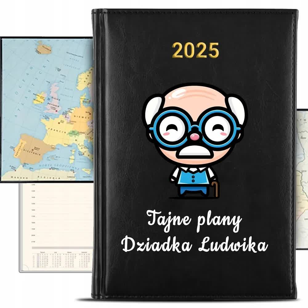 KALENDARZ 2025 Rok Książkowy Czarny Planer Tajne Plany Dziadka IMIĘ KREATOR