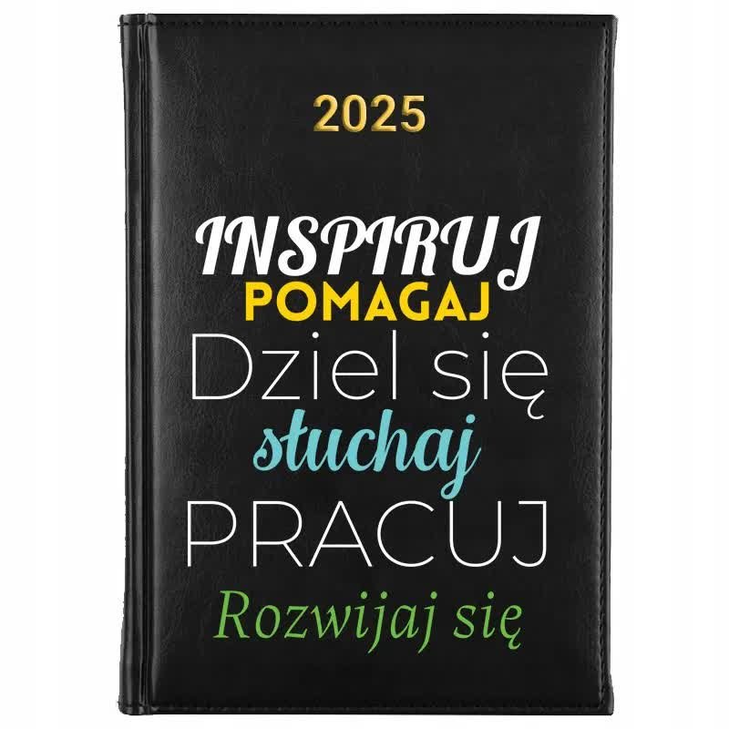 Kalendarz Książkowy Czarny A5 2025 WSPIERAJ POMAGAJ SŁUCHAJ Terminarz Wzory
