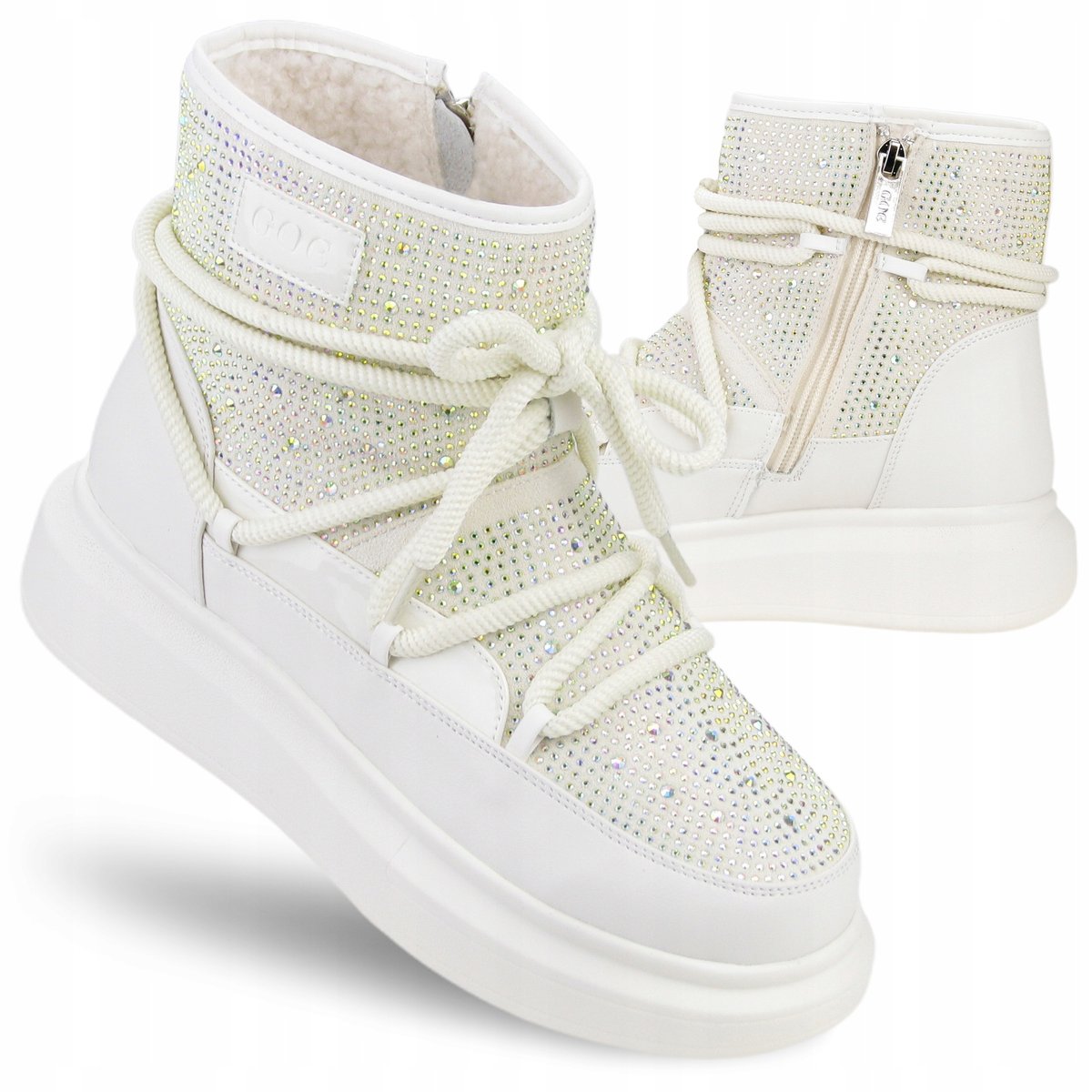BOTKI buty damskie GOE z CYRKONIAMI TRZEWIKI OO2N4301 zimowe OCIEPLANE 40