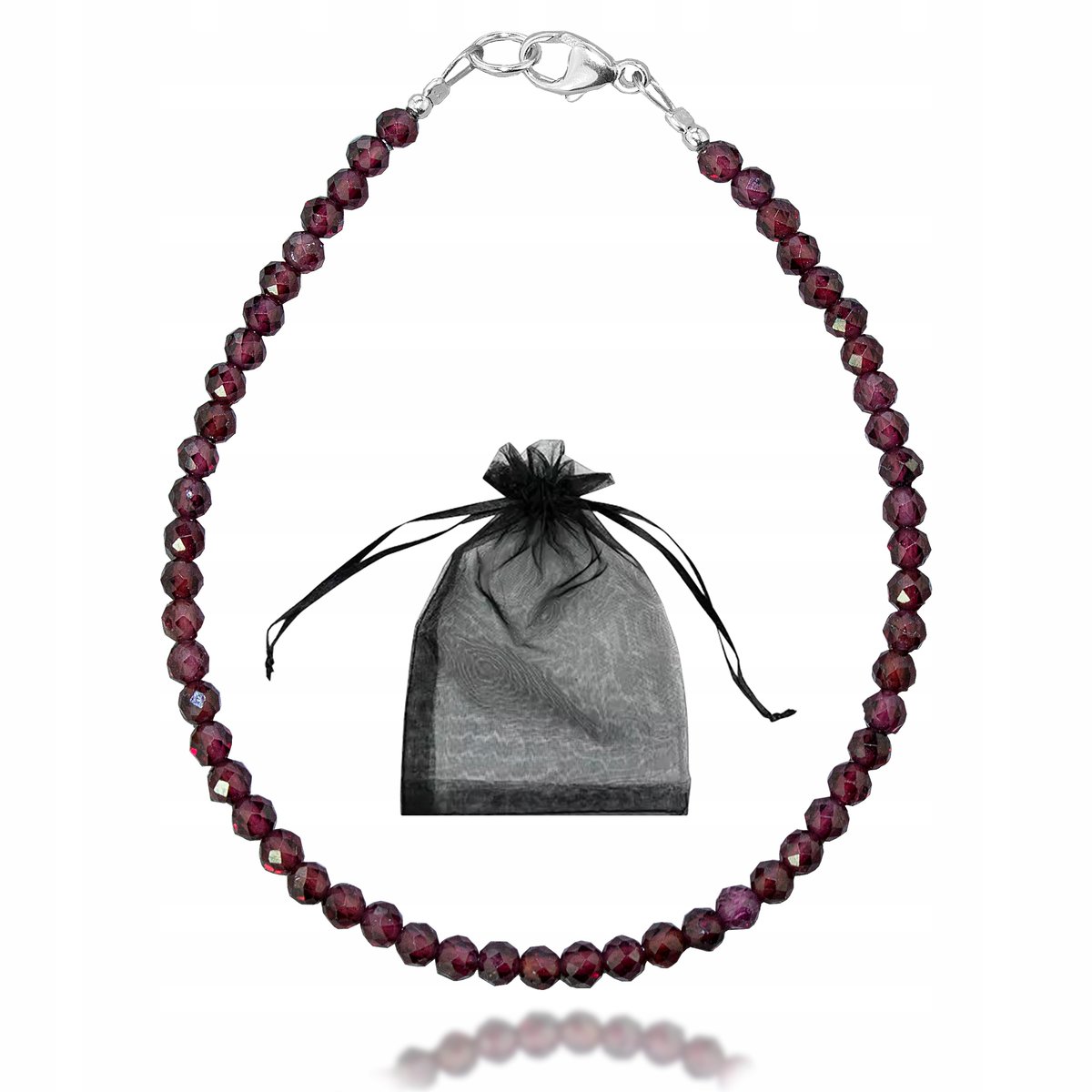 Bransoletka Naturalny GRANAT PIROP fasetowany 3mm Srebrne Zapięcie 925 19cm