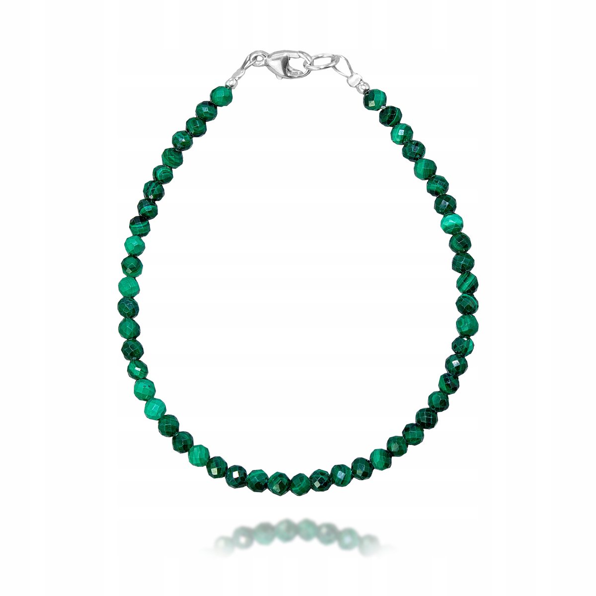 Bransoletka Malachit Naturalny fasetowany 3,0mm Srebrne zapięcie dł. 19cm