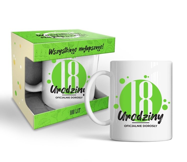Kubek Happy day green urodzinowy w pudełku - 18 lat