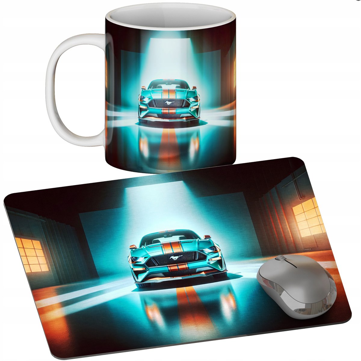 Zestaw Kubek + Podkładka - Ford Mustang - Prezent Wiele Wzorów + Imię