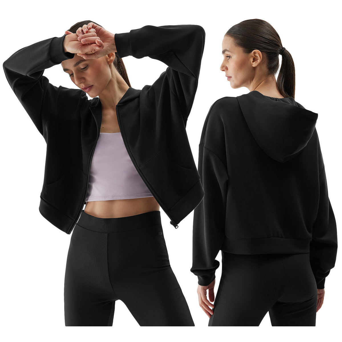 BLUZA damska z KAPTUREM rozpinana CROP TOP 4F dresowa sportowa czarna XXL