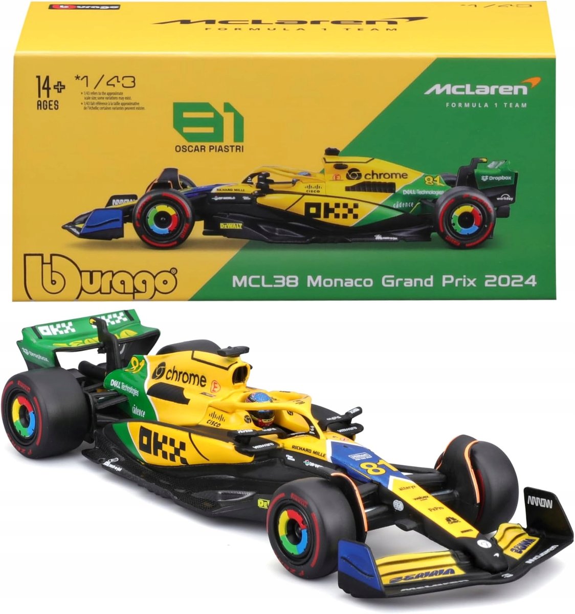 BOLID F1 McLaren MCL38 Oscar Piastri GP Monaco 2024 SENNA 1:43 BBURAGO