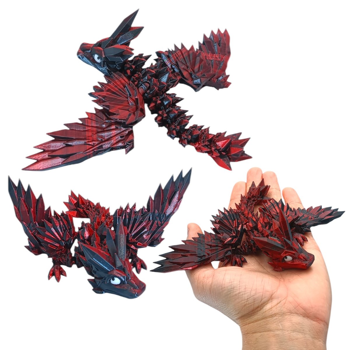 Smok Kryształowy Baby ze Skrzydłami Mini, 14cm Długość, Figurka Przegubowa