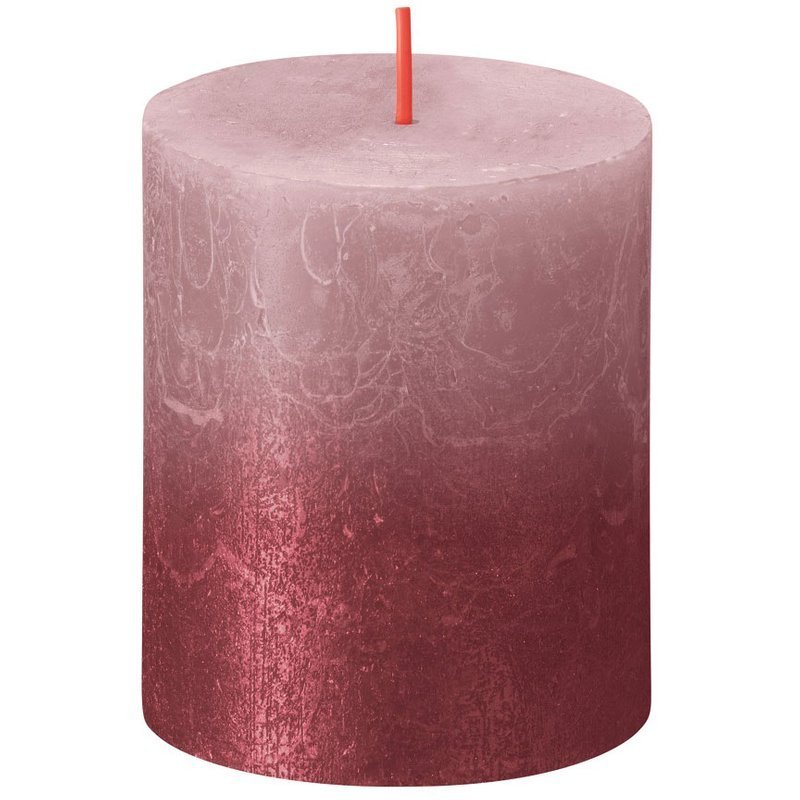 Bolsius Rustic Sunset świeca bryłowa pieńkowa rustykalna metalizowana ombre bezzapachowa 8 cm 80/68 mm -Pudrowy Róż Czerwień Ash Rose Red