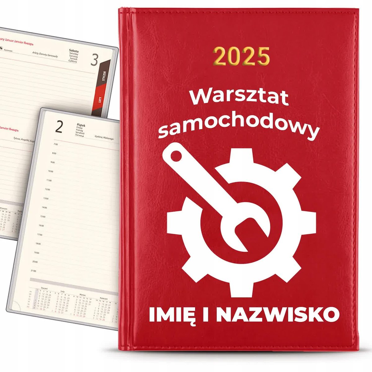 KALENDARZ 2025 Książkowy CZERWONY Planer Najlepszy Elektryk IMIĘ KREATOR