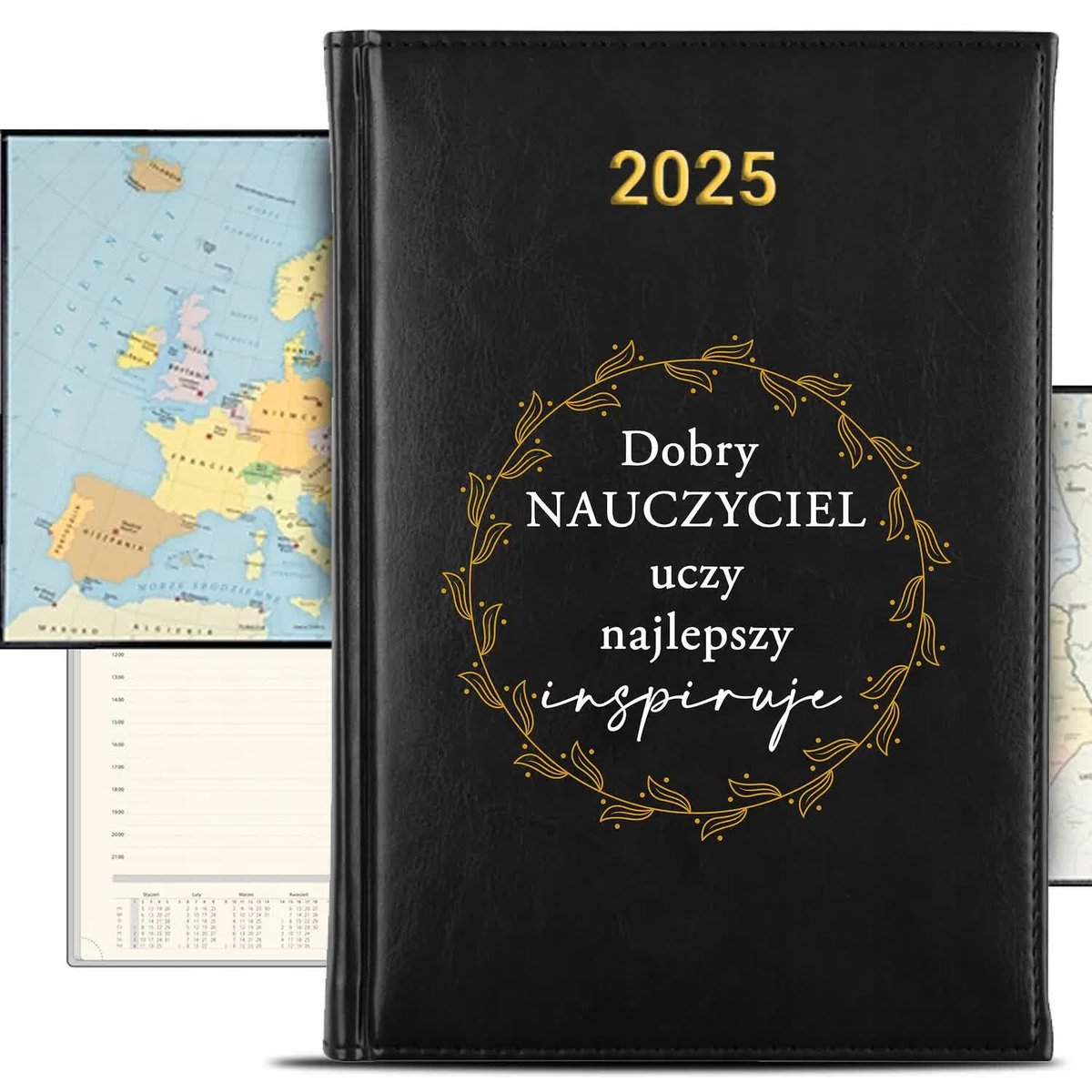KALENDARZ 2025 Rok Książkowy Czarny Planer Dobry NAUCZYCIEL Uczy KREATOR