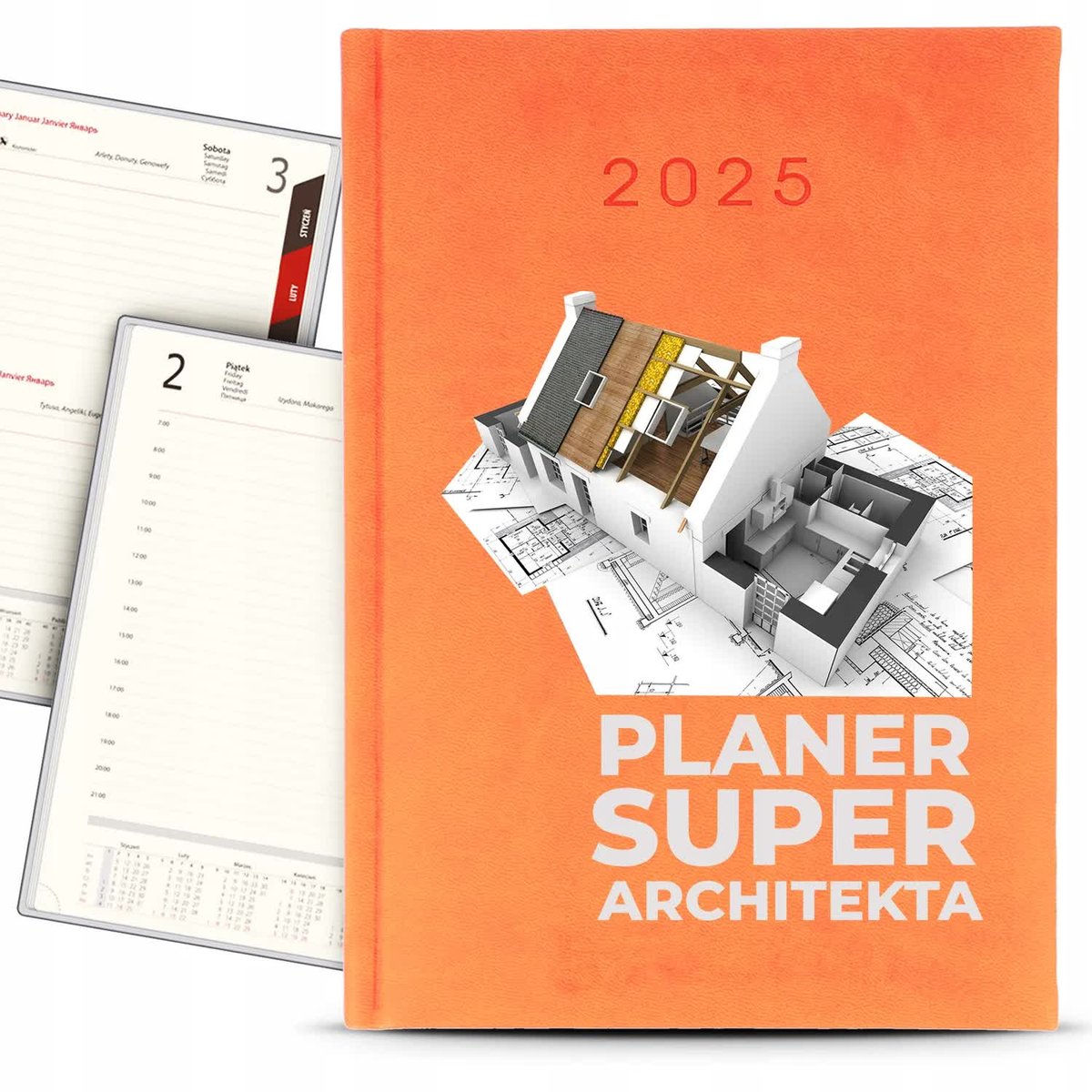 Kalendarz A5 2025 Pomarańczowy PLANER SUPER ARCHITEKTA Terminarz Planer Wz