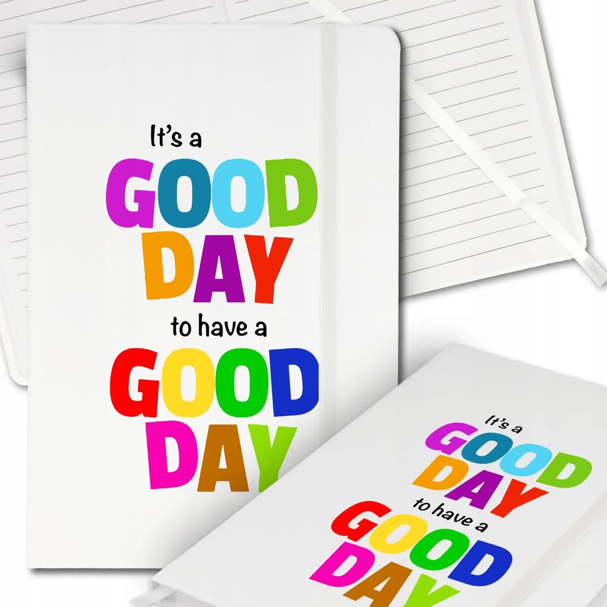 Notes Biały A5 Notatnik Dziennik z Gumką w Linię DZIEŃ DOBRY Wiele Wzorów