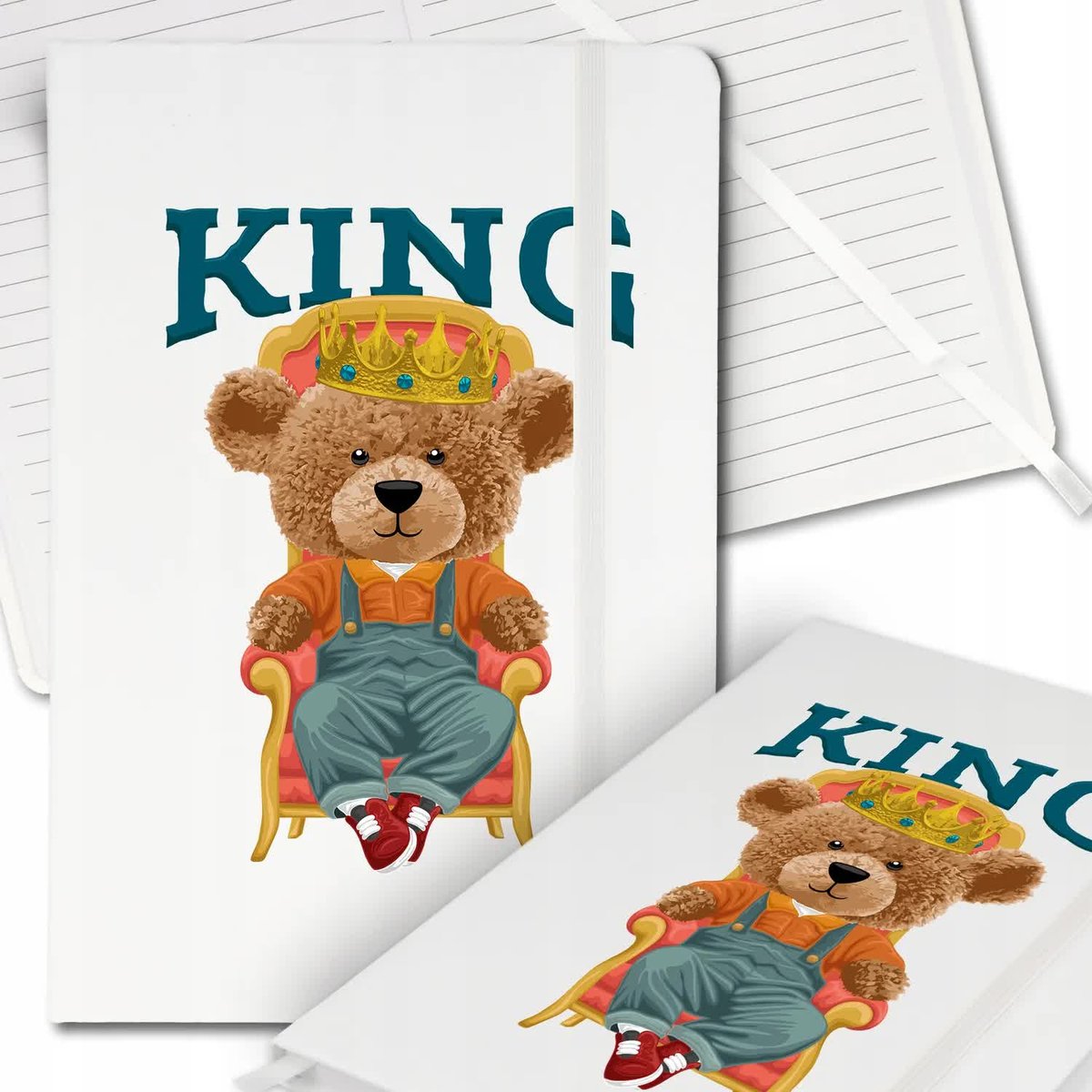 Notes Biały A5 Notatnik Dziennik z Gumką w Linię Miś Teddy King Mix Wzorów