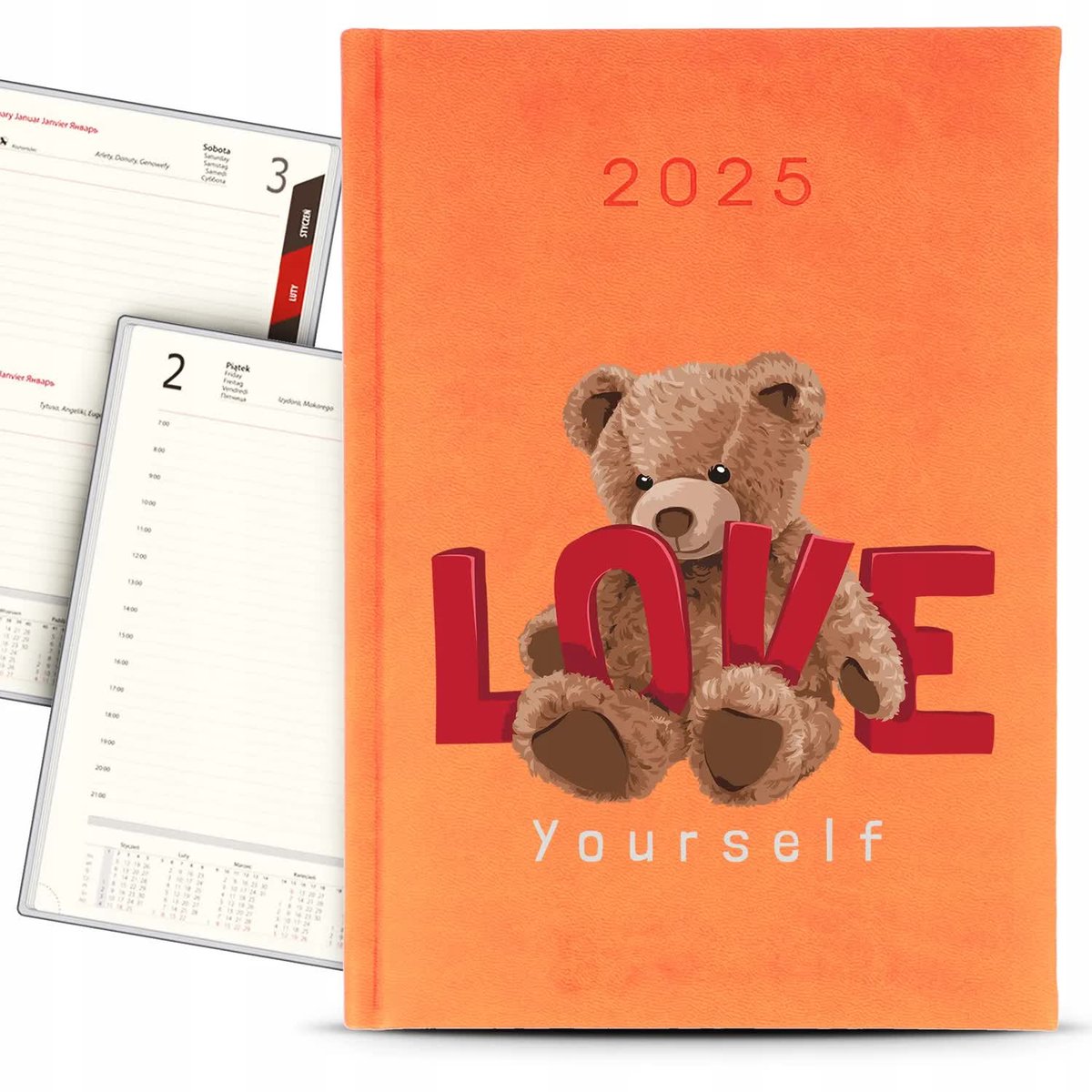 Kalendarz A5 2025 Pomarańczowy LOVE YOURSELF Terminarz Planer Dziennik Wz