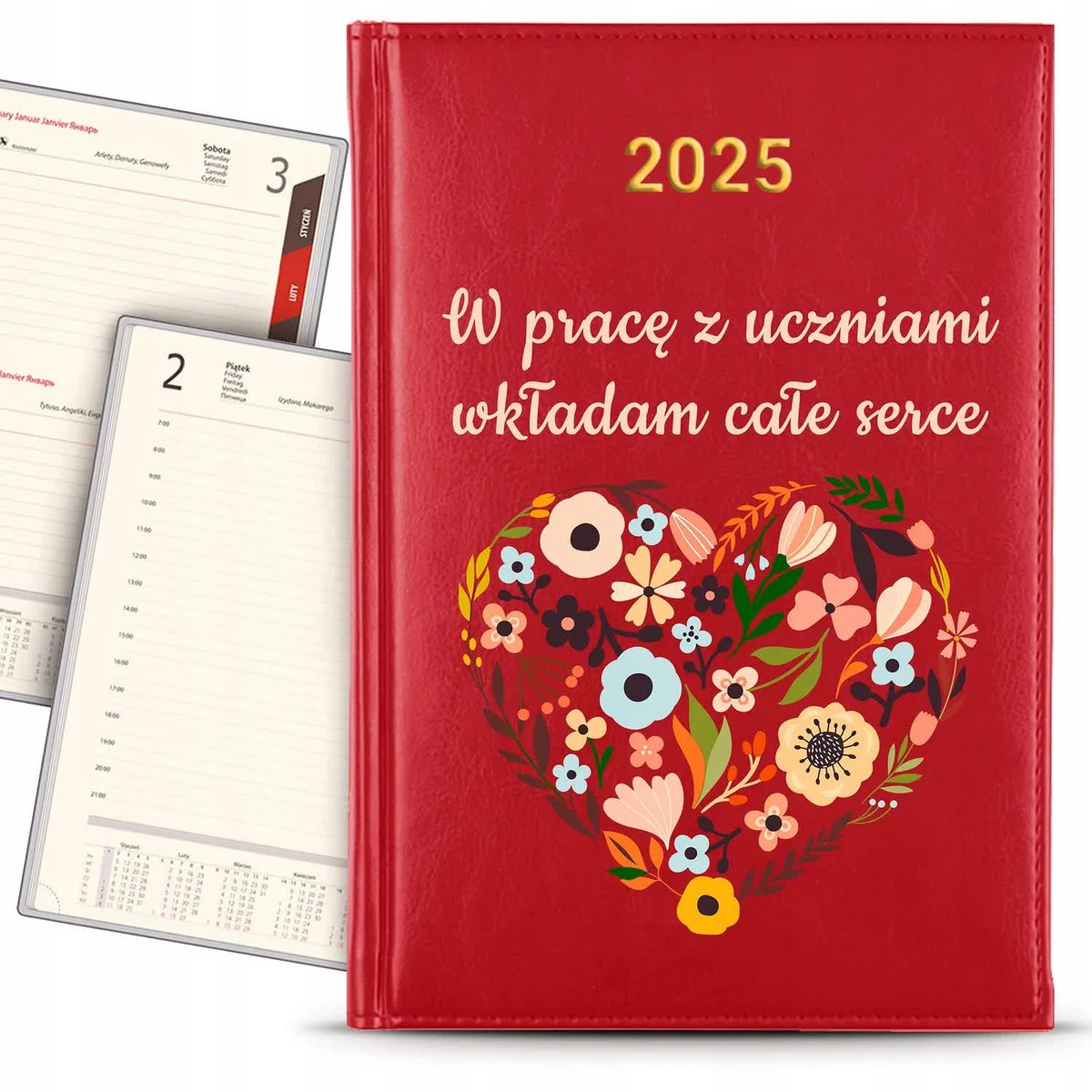 KALENDARZ 2025 Książkowy CZERWONY Planer dla Nauczyciela PANI PANA KREATOR