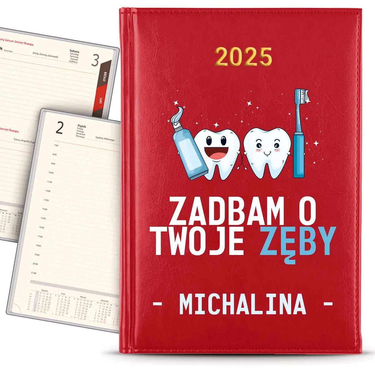KALENDARZ 2025 Rok Książkowy CZERWONY Planer dla Lekarza Cytat Imię KREATOR