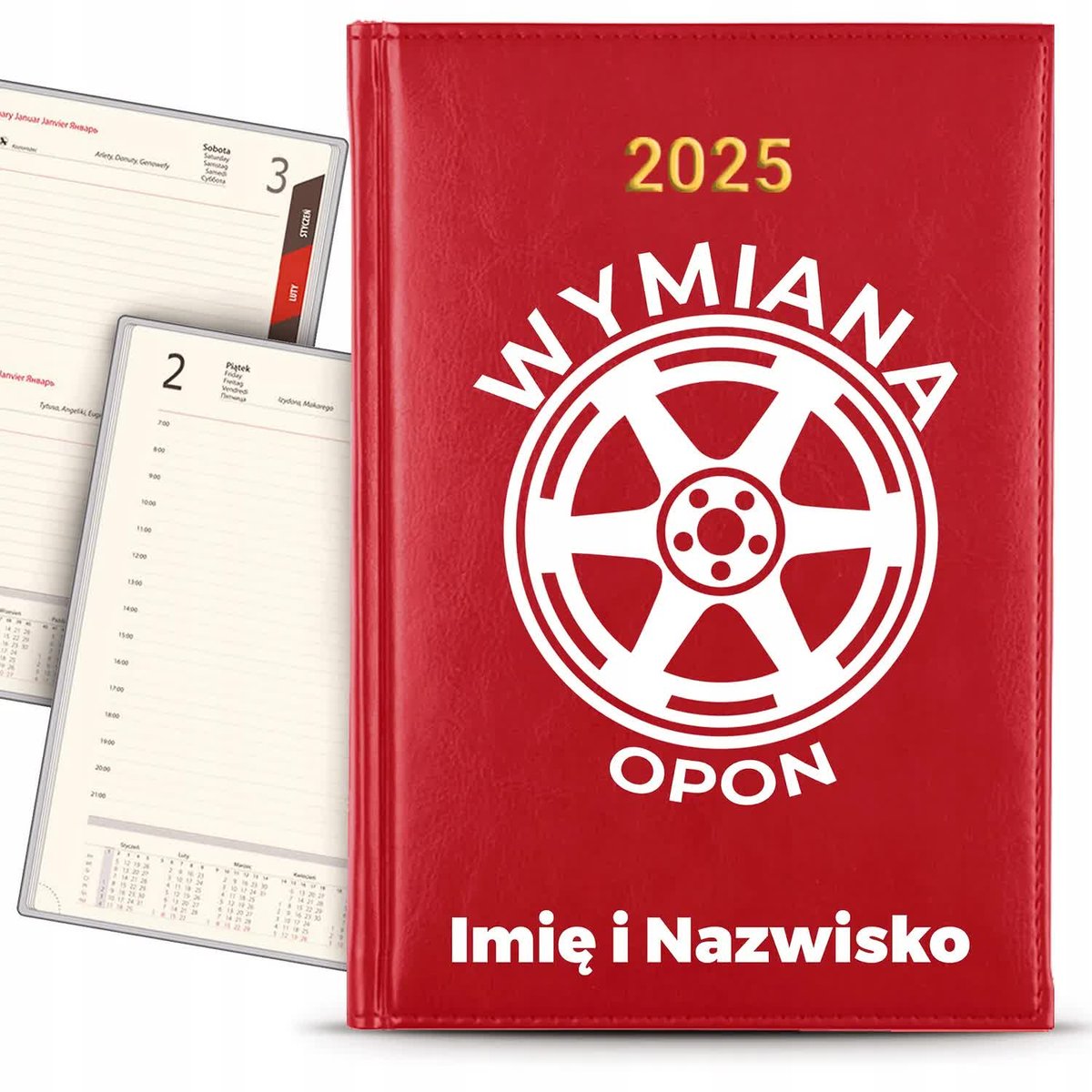 KALENDARZ 2025 Książkowy CZERWONY Planer Prezent Dla RYBAKA Imię KREATOR