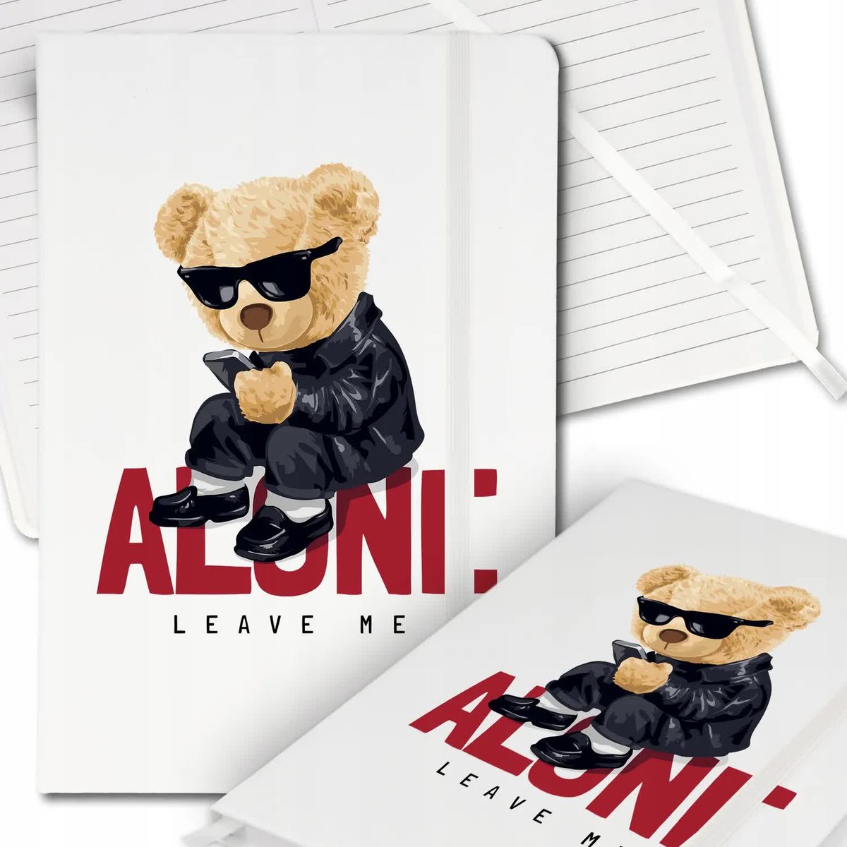 Notes Biały A5 Notatnik Dziennik z Gumką Linia Leave me Alone Wiele Wzorów