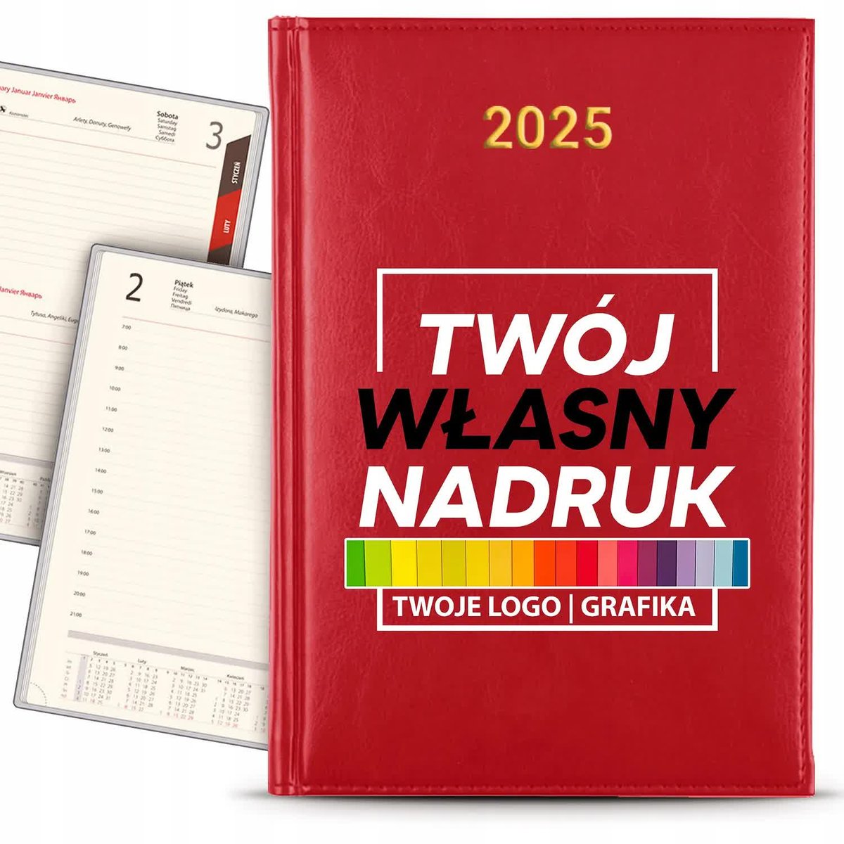 KALENDARZ 2025 Książkowy CZERWONY ZAPROJEKTUJ TWÓJ WŁASNY NADRUK KREATOR