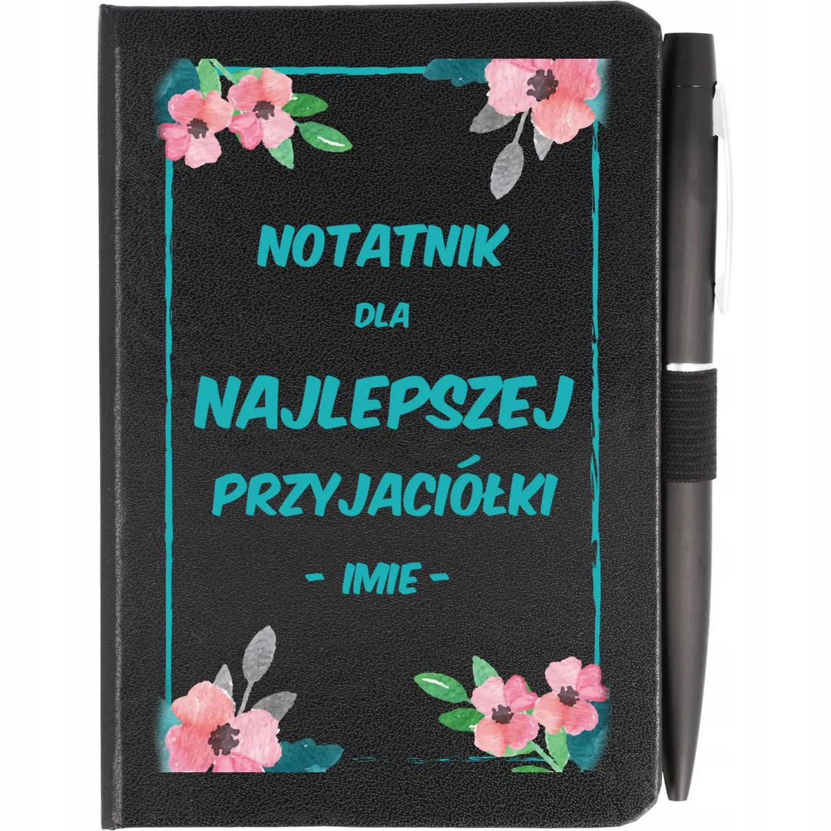 Notes Planer A6 + Długopis Notatnik Czarny Subtelne Piękne IMIĘ Wzory