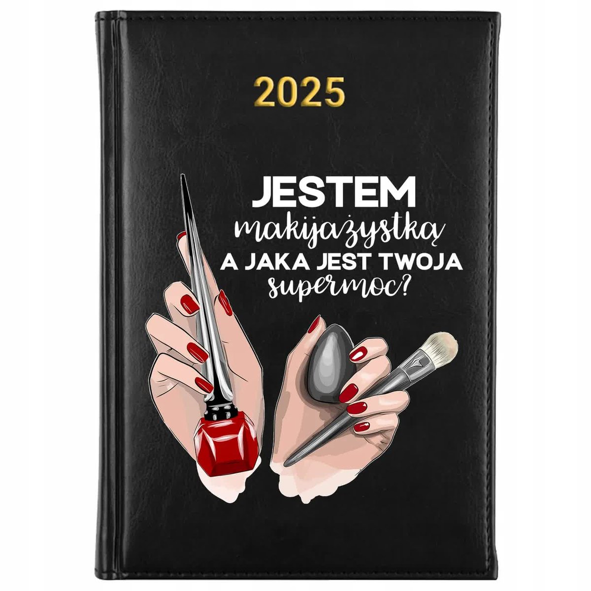 KALENDARZ 2025 Rok Planer Książkowy CZARNY Prezent dla Makijażystki Wzory