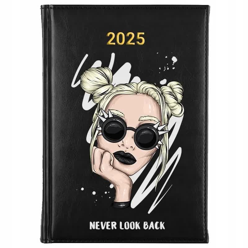 Kalendarz Książkowy A5 2025 NEVER LOOK BACK Terminarz Planer Wiele Wzorów