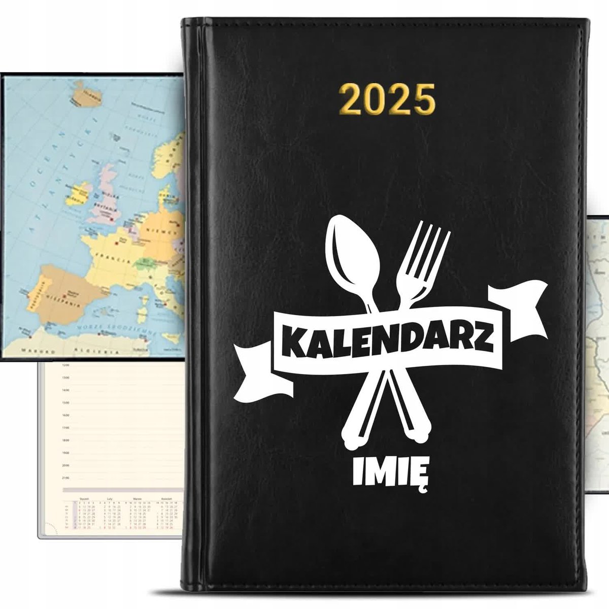 KALENDARZ 2025 Rok Książkowy Czarny Planer Kalendarz Menadżera Sali KREATOR