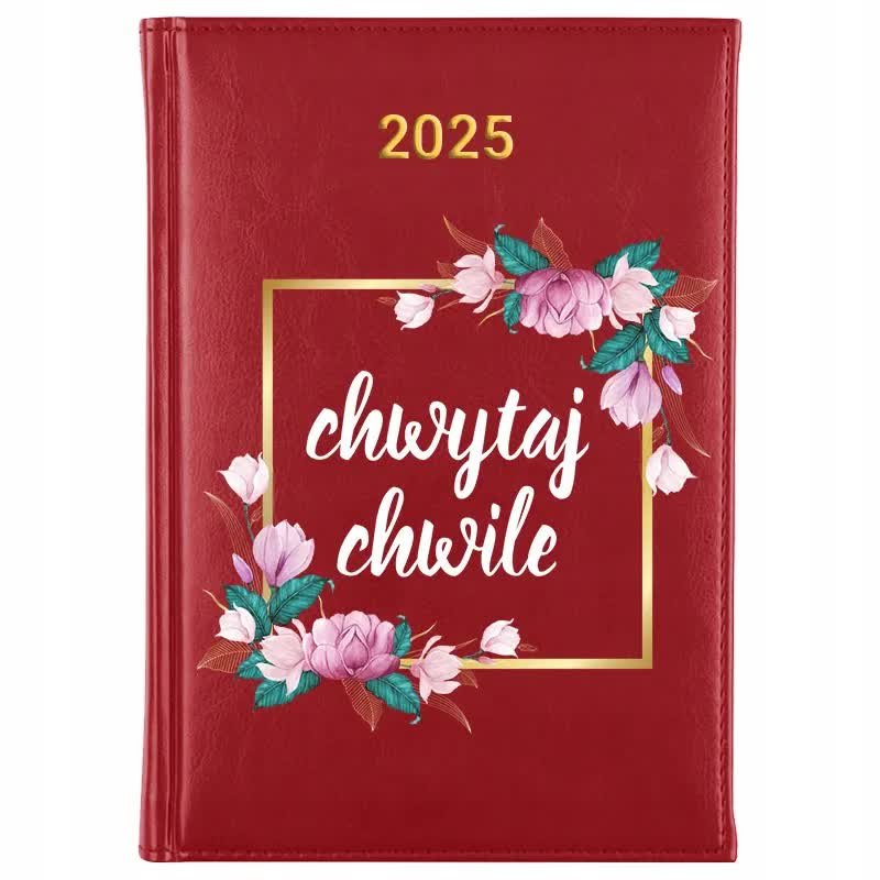 Kalendarz Czerwony A5 2025 CHWYTAJ CHIWLE Planer Terminarz Dziennik Wzory
