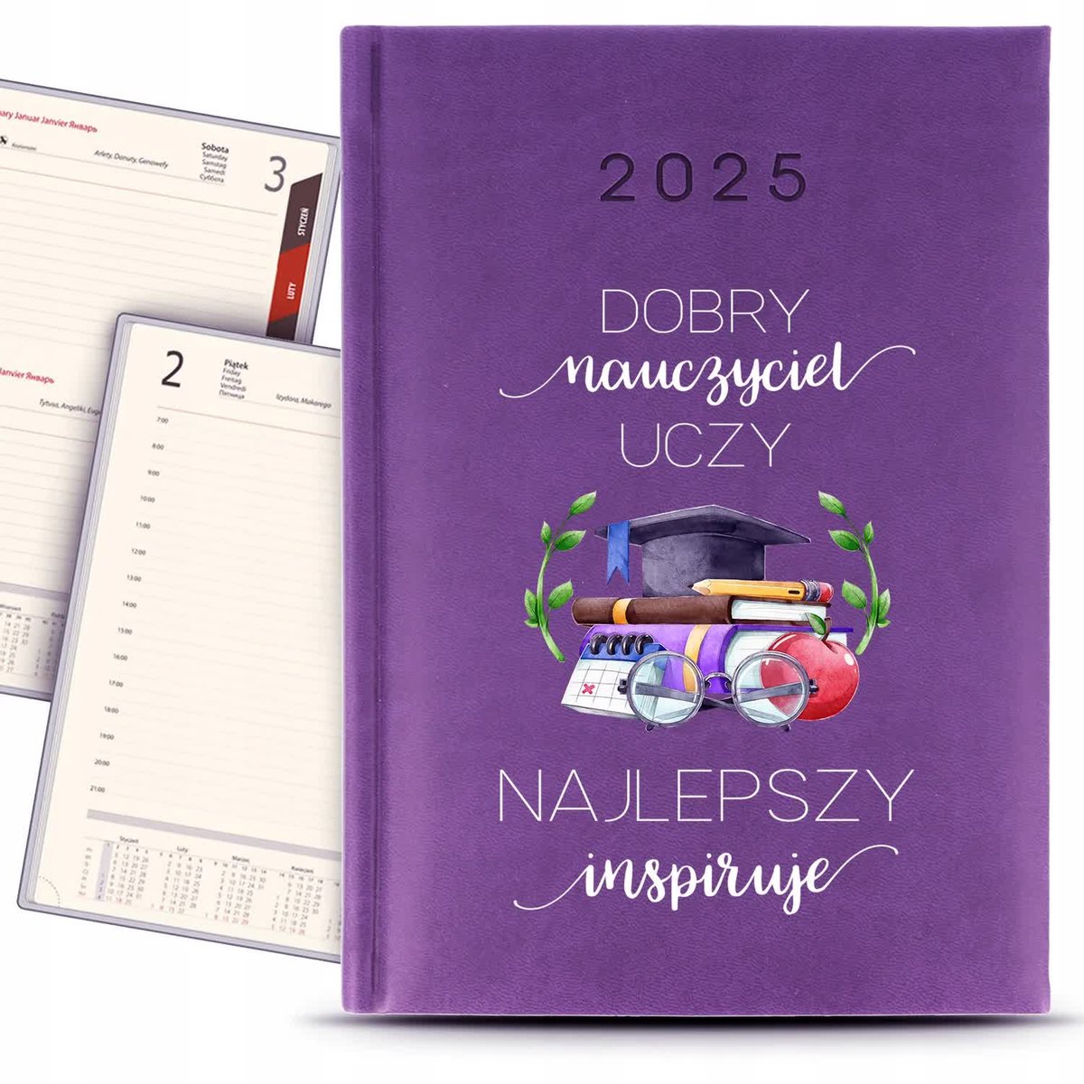 KALENDARZ A5 2025 Fioletowy DOBRY NAUCZYCIEL NAJLEPSZEJ KLASY Terminarz Wz