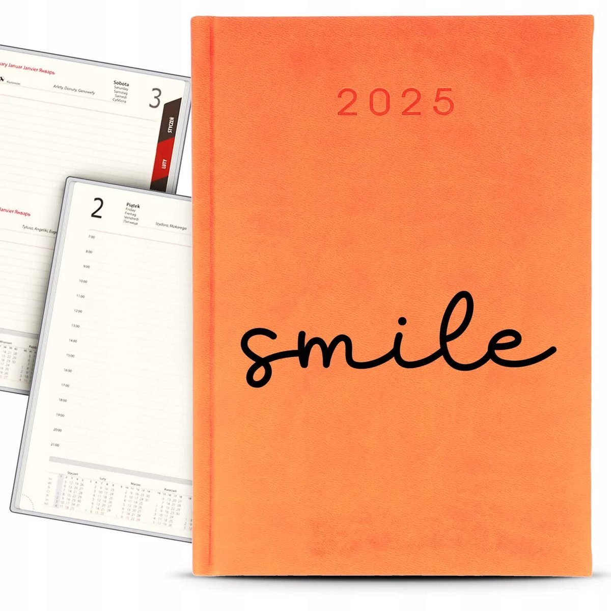 Kalendarz Książkowy A5 2025 Pomarańczowy SMILE Terminarz Planer Dziennik Wz