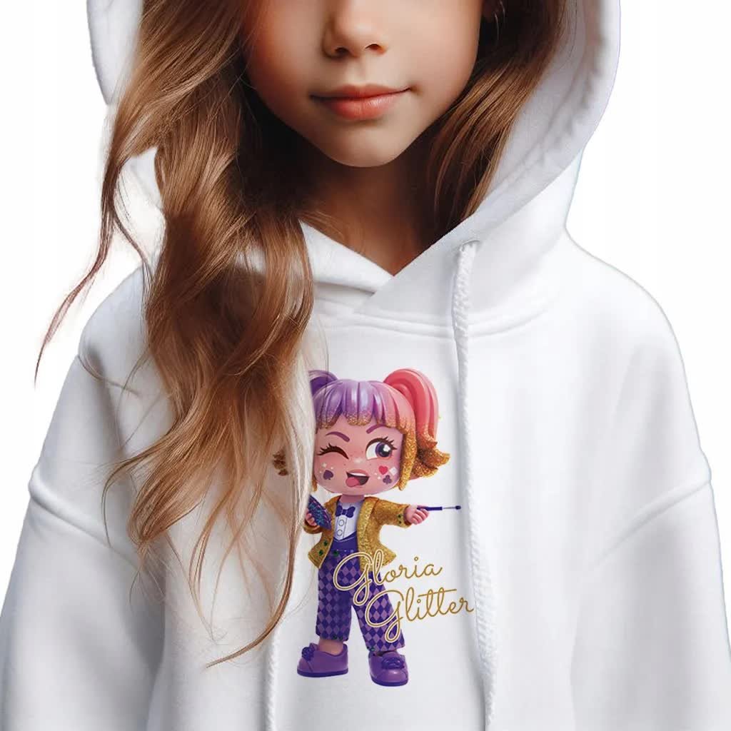 Bluza Dziecięca Biała Kaptur Na Prezent Kookyloos Gloria Glitter Wzory 140