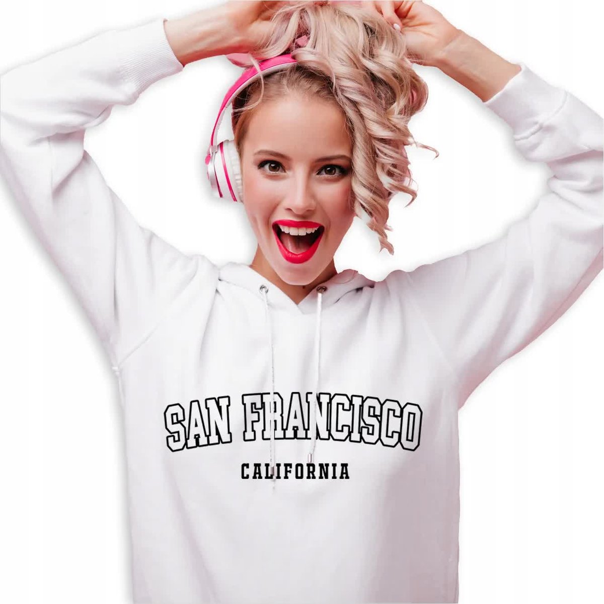 Bluza Dresowa Damska Biała Z Kapturem San Francisco California Wzory - S